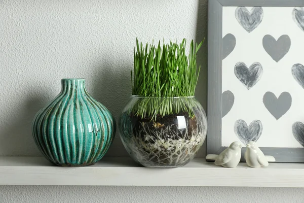 Transparent pot with  green grass — Stock Photo, Image