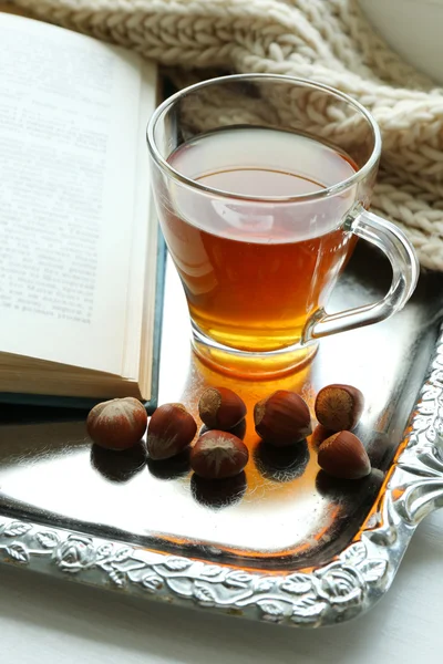 Cup of tea with book — Stock Photo, Image