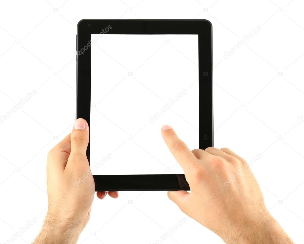 Male hands holding tablet
