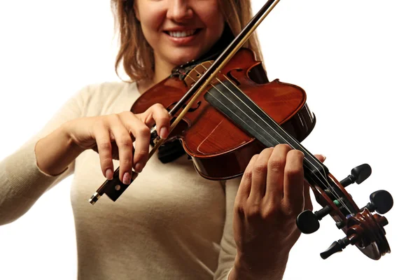 Violinista tocando violín aislado en blanco — Foto de Stock