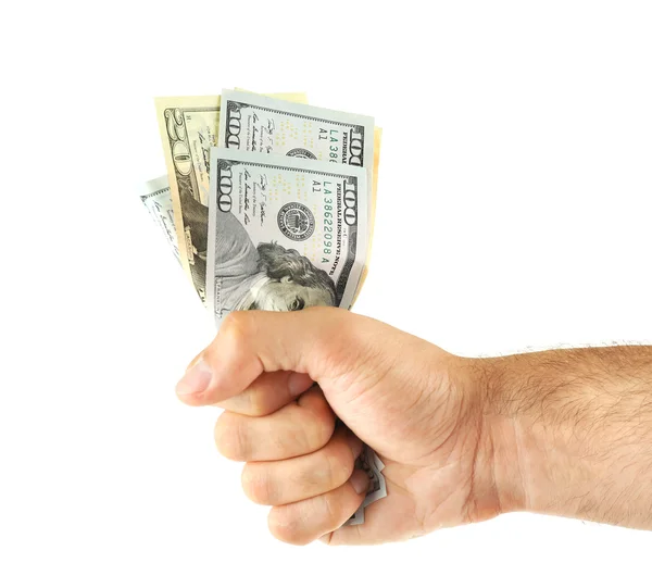 Male hand holding money isolated on white — Stock Photo, Image