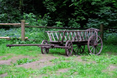 Yeşil alana, mavi gökyüzü arka plan eski ahşap yel değirmenleri