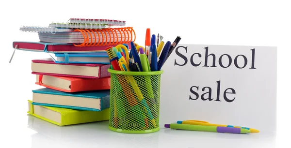 Školní pomůcky pro prodej, izolovaných na bílém — Stock fotografie