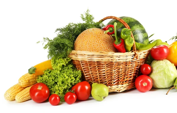 Composición con frutas y verduras frescas aisladas sobre blanco — Foto de Stock