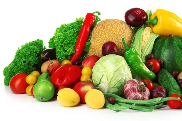 Composition with fresh fruits and vegetables on white background — Stock Photo, Image