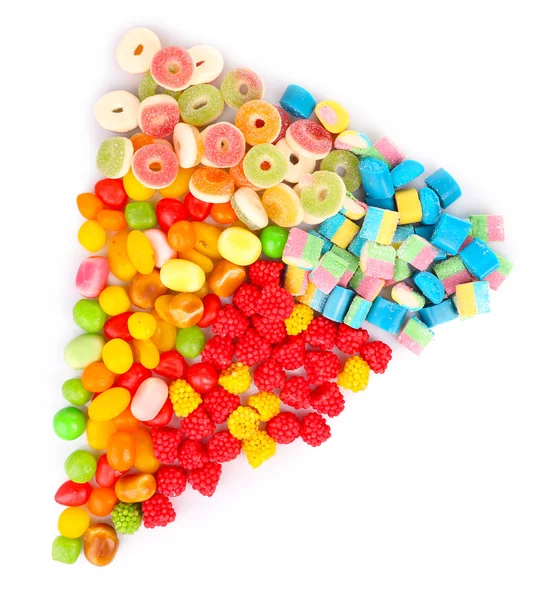 Kolorowe cukierki jako trójkąt na białym tle — Zdjęcie stockowe