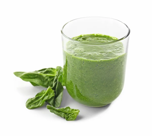 Glass of spinach juice isolated on white — Stock Photo, Image