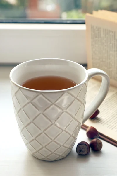 Cup of tea with book — Stock Photo, Image