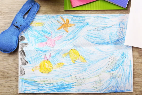 Kids drawing on white sheet of paper — Stock Photo, Image