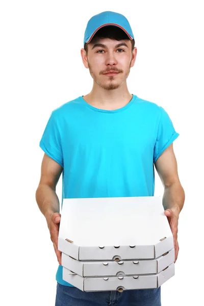 Rapaz de entrega com pizza — Fotografia de Stock