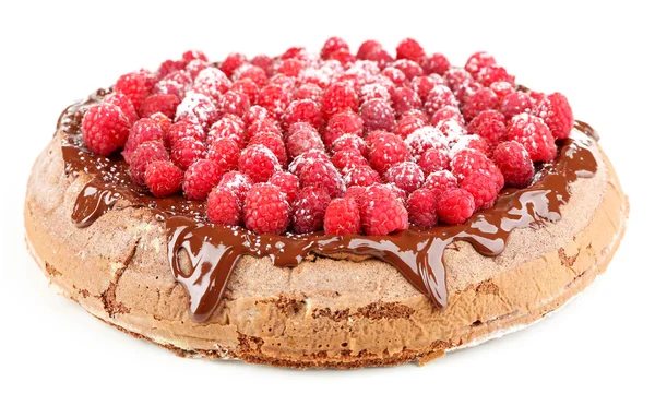 Torta con glassa al cioccolato e lamponi — Foto Stock