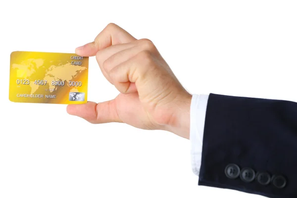 Posiadająca kartę kredytową, odizolowana na biało — Zdjęcie stockowe