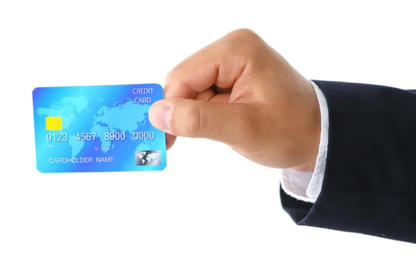 Hand holding credit card, isolated on white — Stock Photo, Image