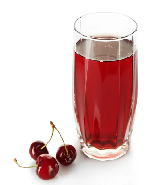 Glass of fresh juice with cherries isolated on white — Stock Photo, Image