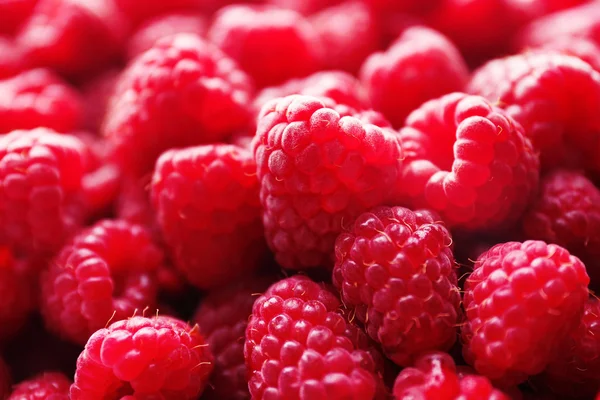 Haufen süßer roter Himbeeren aus nächster Nähe — Stockfoto