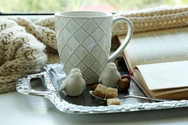 Taza de té con libro — Foto de Stock