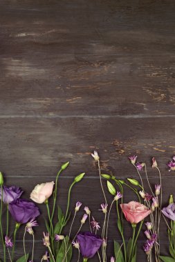 Ahşap arka plan üzerinde renkli eustoma çiçek