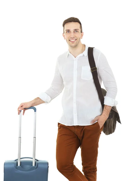 Hombre sosteniendo maleta — Foto de Stock