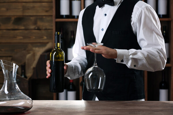 Bartender working at counter