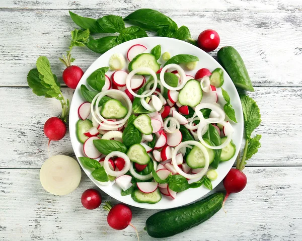Fresh vegetable salad on table close up — Stock Photo, Image