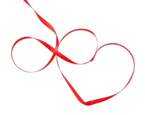 Red ribbon in shape of heart — Stock Photo, Image