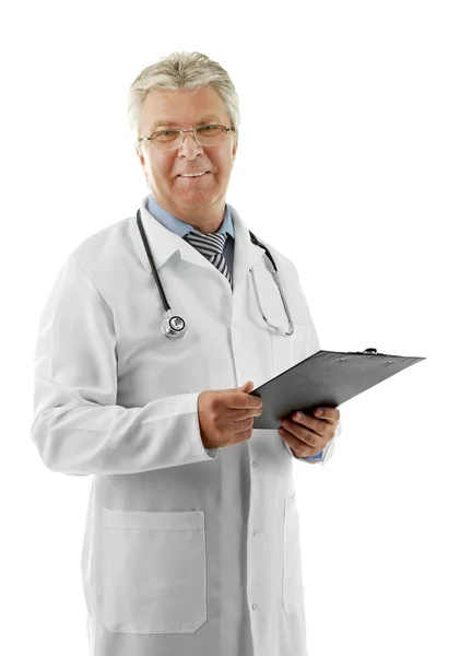 Doctor con portapapeles aislado en blanco — Foto de Stock