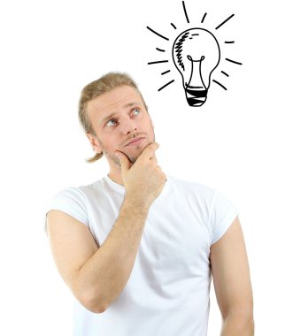 fikir ampul ile genç adam