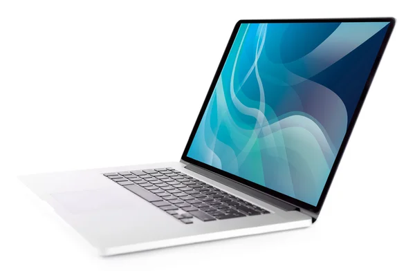 Laptop Con Schermo Blu Spruzzata Isolato Bianco — Foto Stock