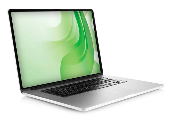 Laptop with green splash screen — Stock Photo, Image