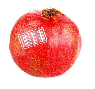 Juicy ripe pomegranate with barcode clipart
