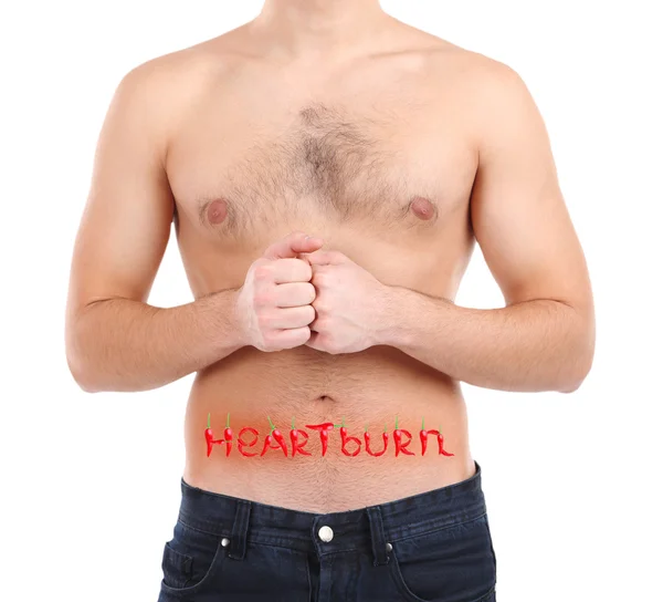 Palavra Heartburn no corpo do homem — Fotografia de Stock