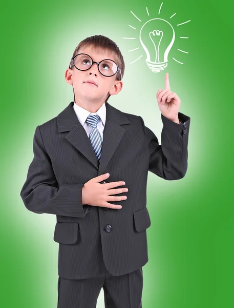 アイデア電球の小さな男子生徒 — ストック写真