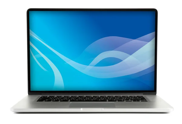 Laptop com tela de respingo azul — Fotografia de Stock