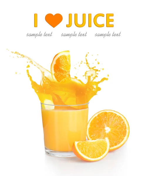 Orange juice with splashes — Stock Photo, Image