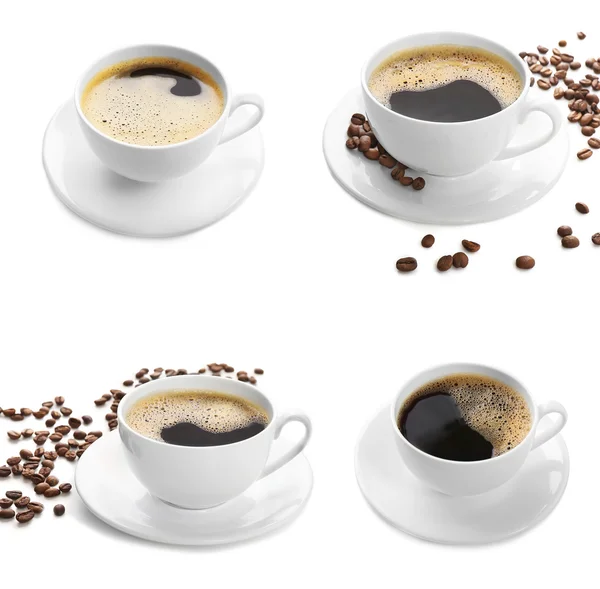 Cups of coffee isolated on white