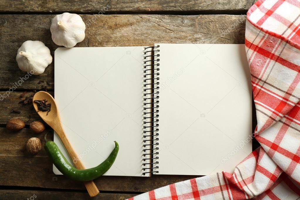 Open recipe book on  background