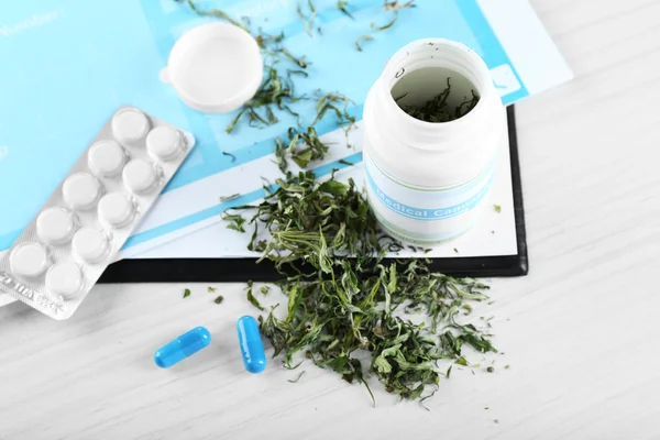 Bottle of dry medical cannabis — Stock Photo, Image