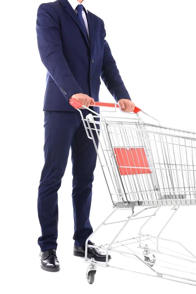 Man with empty shopping cart — Stock Photo, Image