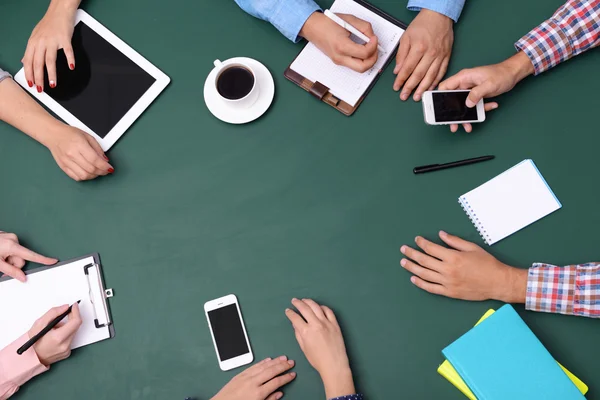 Top view of people hands at working process — Stock Photo, Image