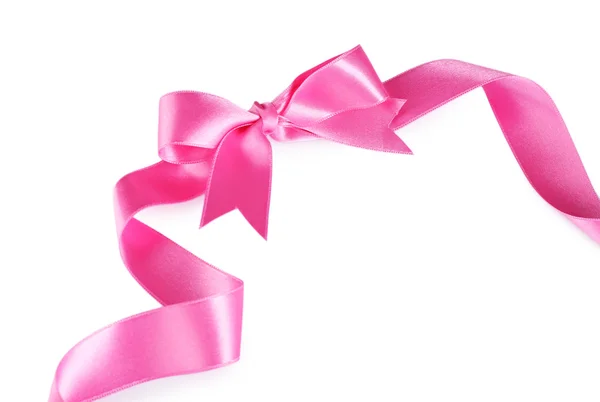 粉红丝带弓上白色孤立 — 图库照片