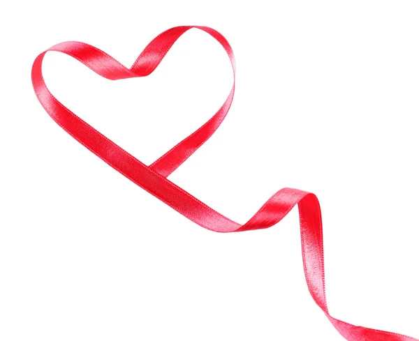 Pink ribbon in shape of heart isolated on white — Stock Photo, Image