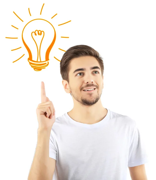 Man with idea bulb — Stock Photo, Image