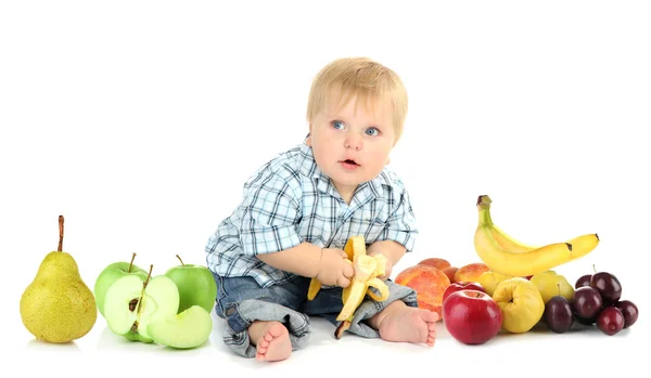 Baby und Fruchtmix isoliert — Stockfoto