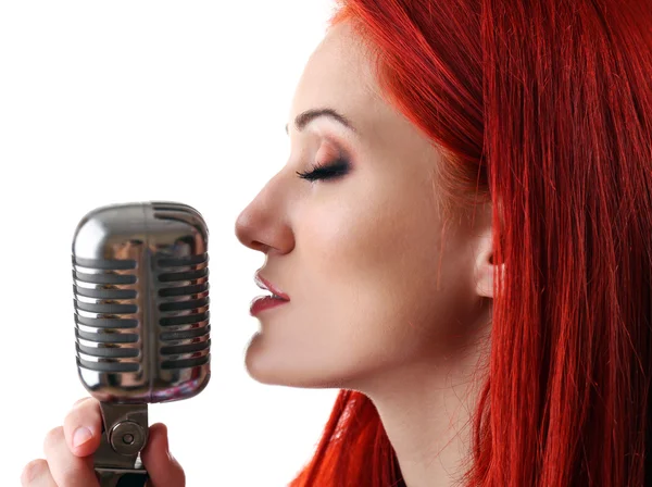 Young woman singing — Stock Photo, Image