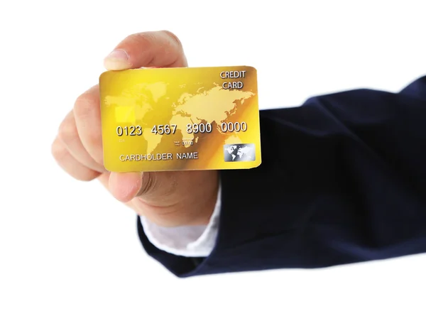 Hand holding credit card, isolated on white — Stock Photo, Image