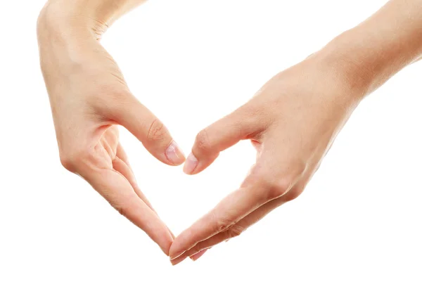 Manos femeninas en forma de corazón aisladas en blanco — Foto de Stock