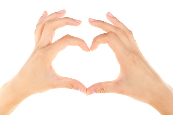 Manos femeninas en forma de corazón aisladas en blanco — Foto de Stock