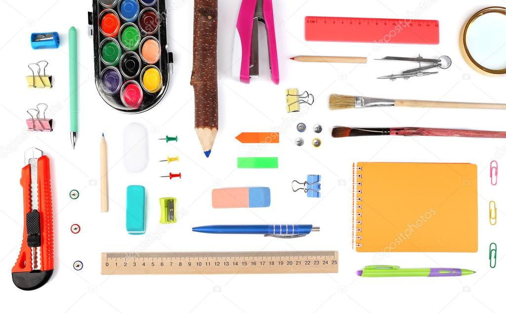 Stationery objects isolated on white Stock Photo by ©belchonock 82968984