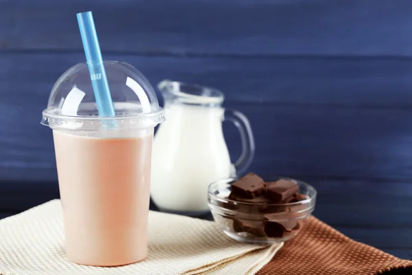 Plastic cup of milkshake — Stock Photo, Image