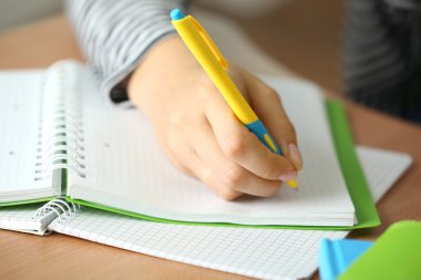 Not defterinde, yazma el yakın çekim